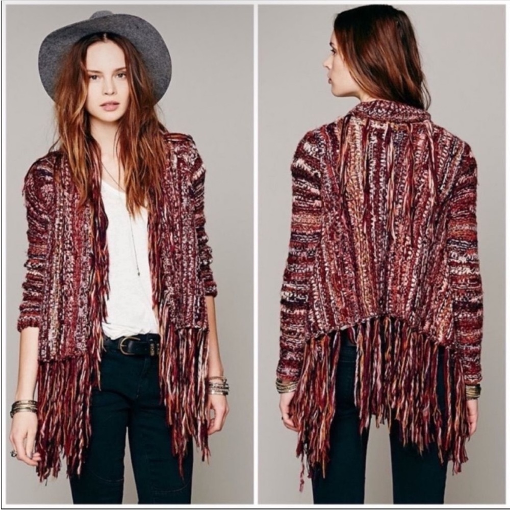 Free People Birkenstock Open Cardigan Boho Fringe Tassle Sweater